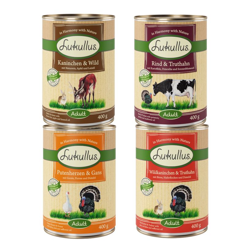 Lot 4 ou 5 saveurs Lukullus Adulte 24 x 400 g
