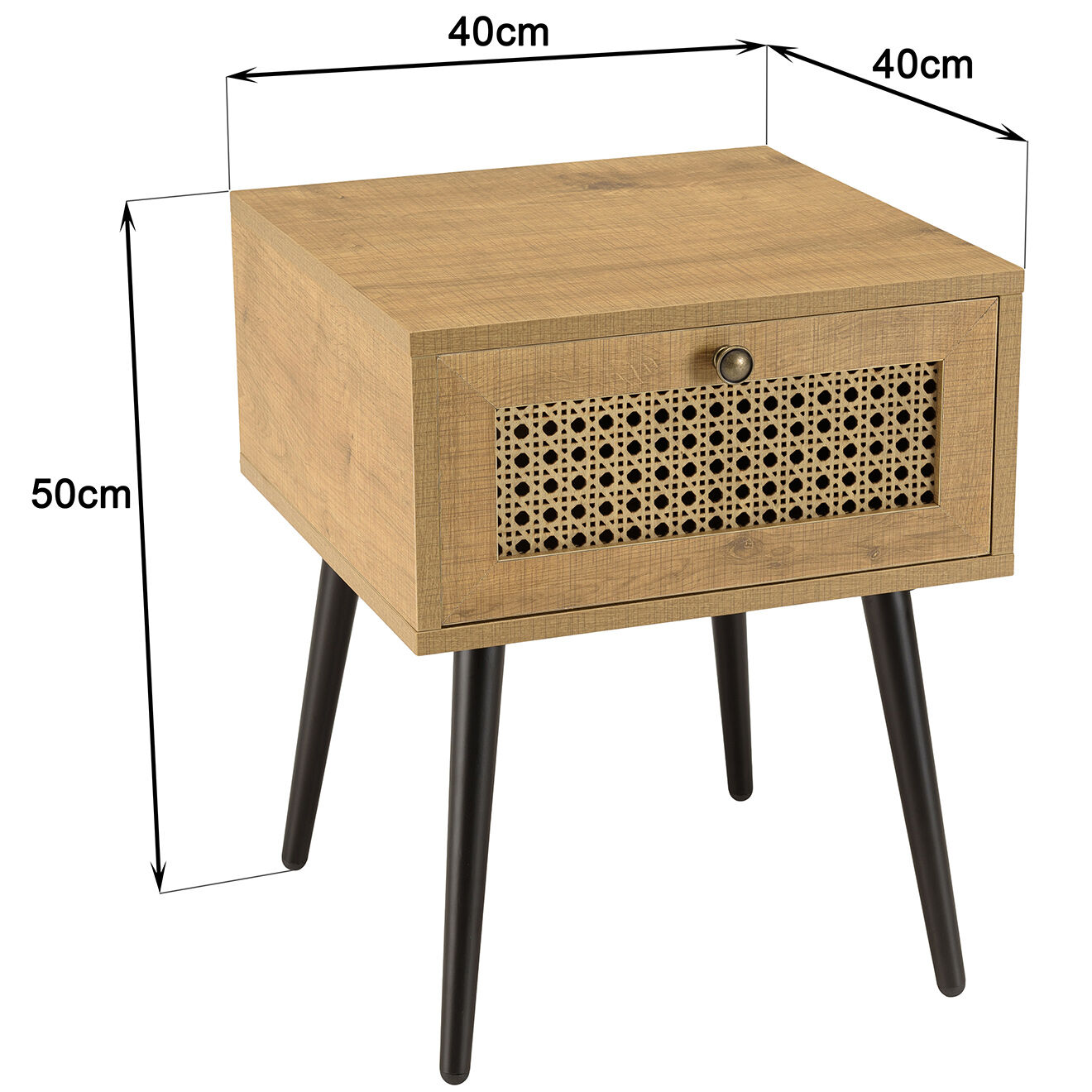 Macabane Chevet 1 tiroir rotin marron - 40x40x51 cm