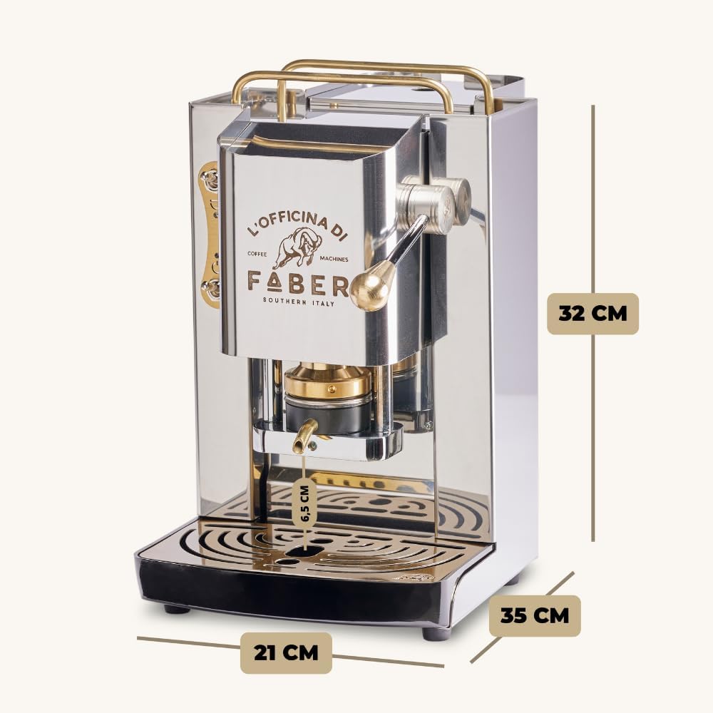 FABER COFFEE MACHINES | Modèle Pro Total Inox Deluxe | Machine à café à dosettes ese 44mm | Pressacialda en laiton réglable | électrovanne de série (laiton)