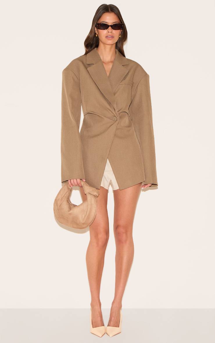 Taupe Blazer Cintré À Taille Ajustée