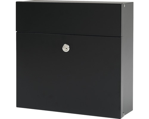 MEFA brievenbus, gepoedercoat staal, BxHxD 371/335/112 mm, Serenade 161, gitzwart RAL 9005 semi-mat, frontale toegang met klep