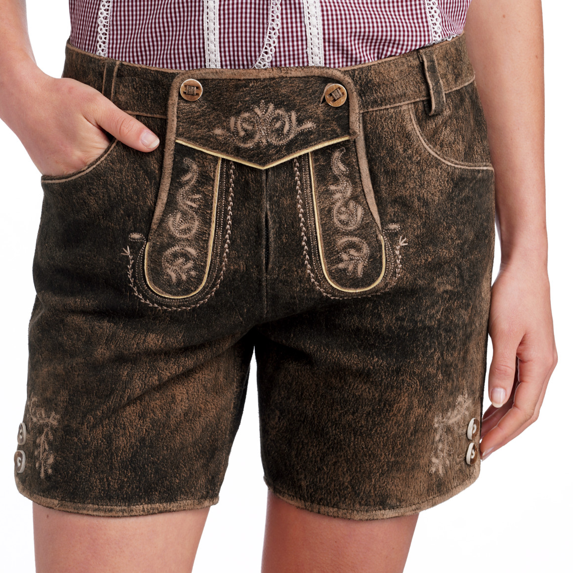 Gina Benotti Damen Lederhose mit Reißverschluss dunkelbraun