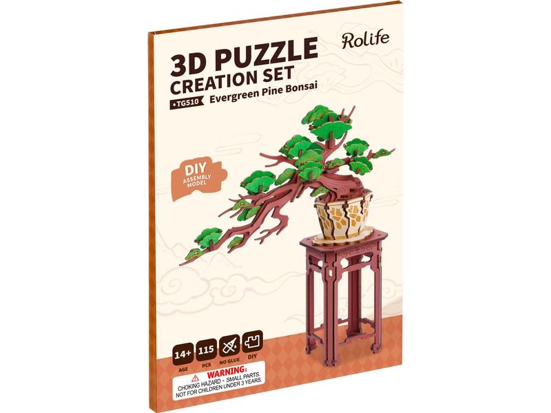 RoboTime Bausatz Immergrüner Pinien Bonsai 3D-Puzzle aus lasergeschnittenen Holzteilen
