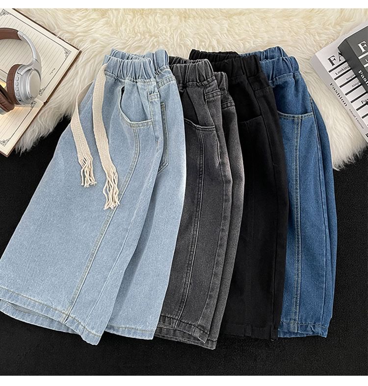 Whyessa - Gewassen denim shorts met elastische taille