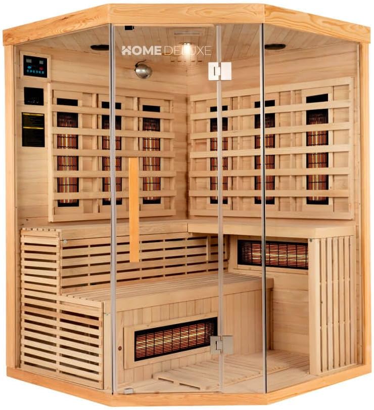 Home Deluxe – Infrarotkabine Sahara XXL – 150 x 150 x 200 cm - für 2-3 Personen, 8 Vollspektrumstrahler, Holz: Hemlocktanne I Infrarotsauna, Sauna, Wärmekabine, Infrarot