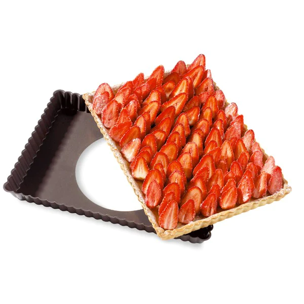 Moule à tarte amovible rectangle acier revêtu anti-adhérent bords cann