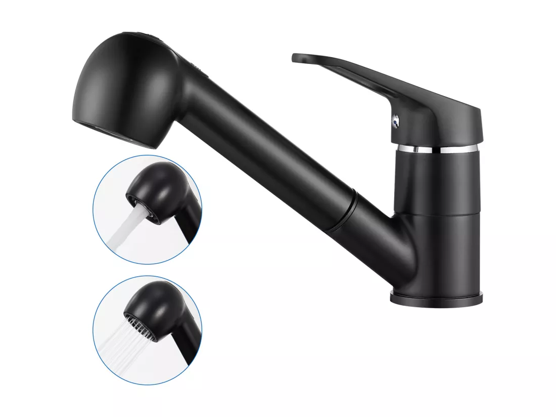AuraLumMax Mitigeur Cuisine avec Douchette Extractible,2 Modes Jet,Robinet Cuisine Rotatif 360°,Eau Chaude/Froide,Cartouche Céramique,Noir,EU Modèle