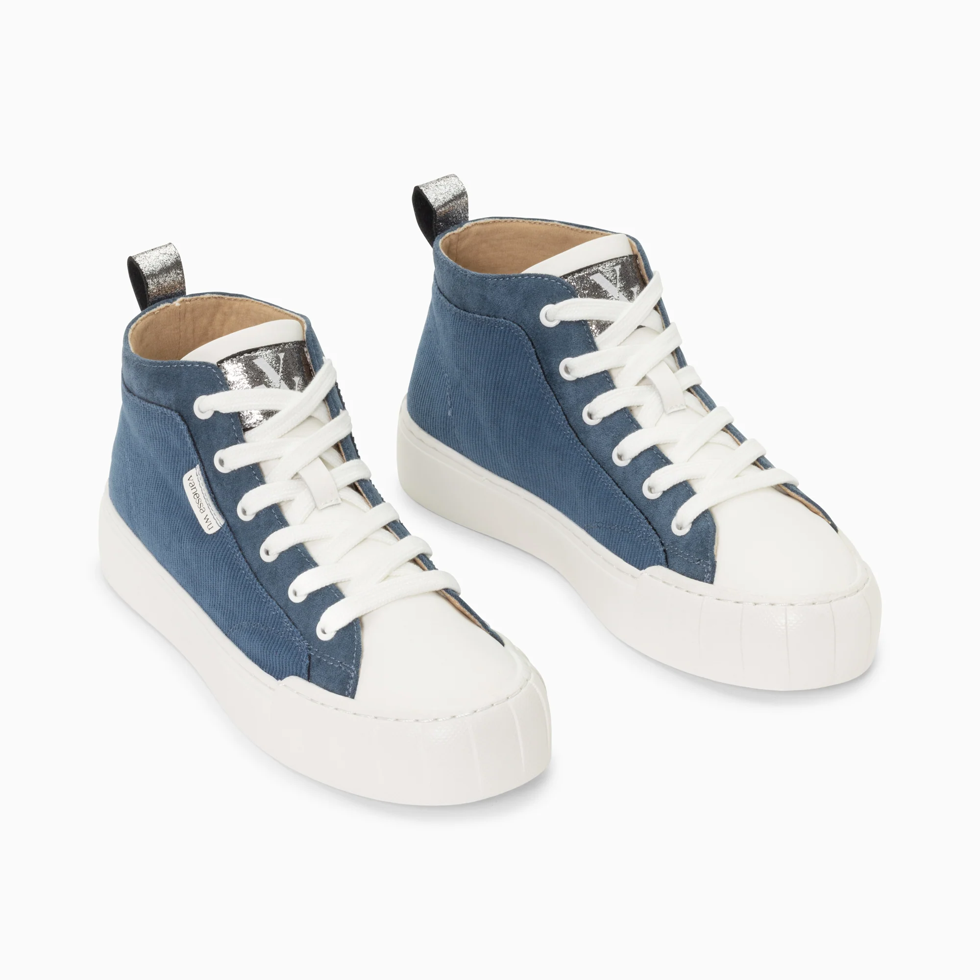 Sneakers-Baskets montantes Clarisse côtelées bleu et blanc