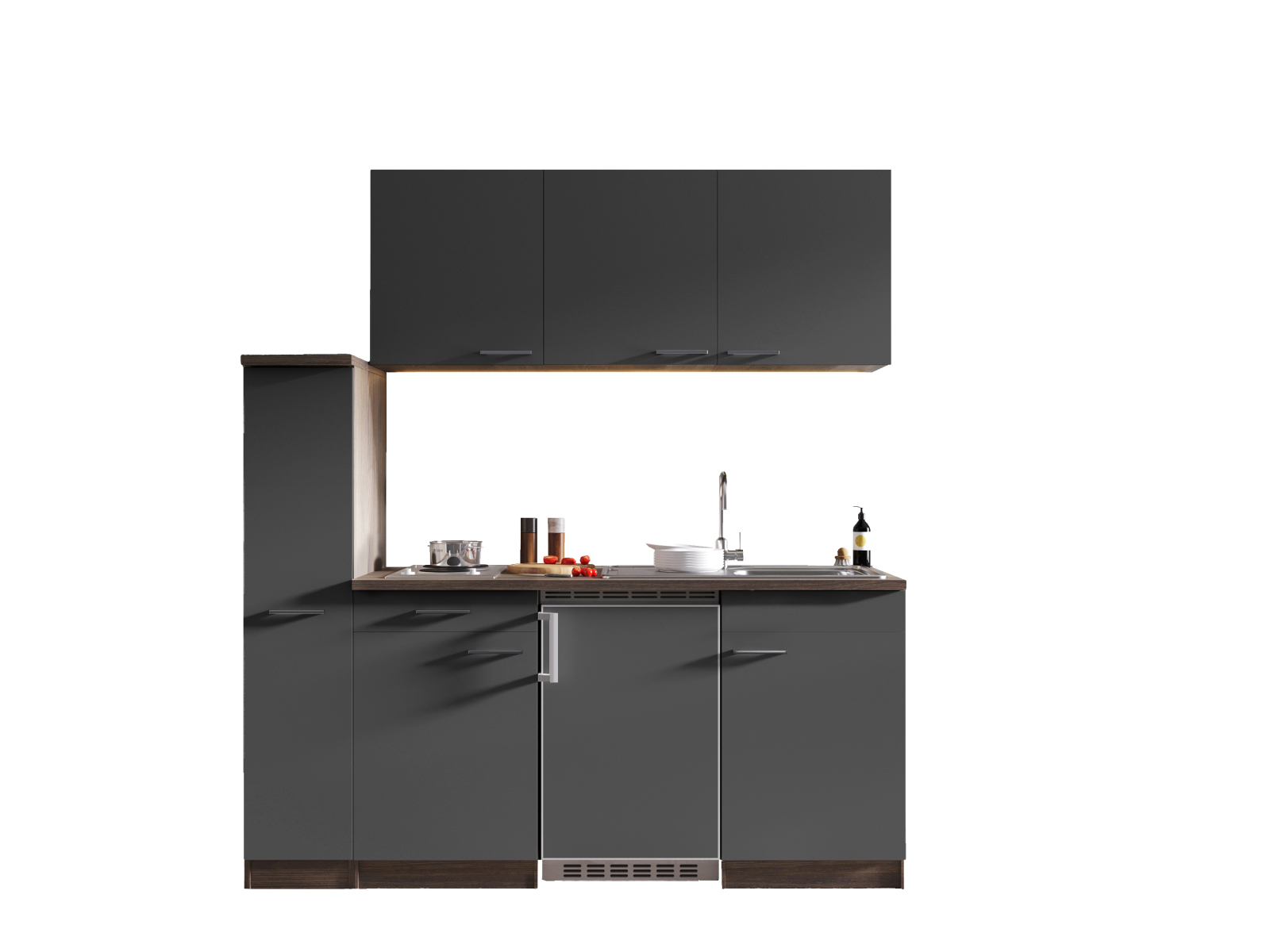 RESPEKTA Singleküche OLIVER - grau - Eiche York - mit E-Geräten - 180 cm