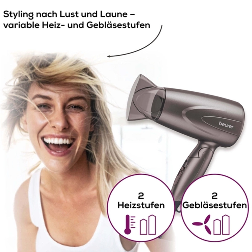 HC 17 Klappbarer Kompakthaartrockner Styling Reise Haarföhn mit Aufhängeöse (10072) - Grau