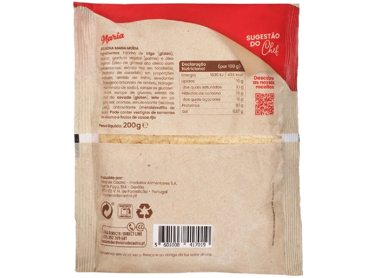BOLACHA MARIA VIEIRA MOÍDA 200 G