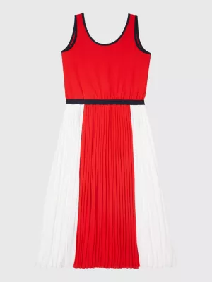 Vestido midi plissado sem mangas adaptável