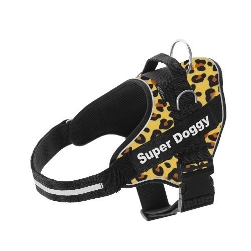 Coleira Super Doggy, estampa de leopardo personalizada, amarela