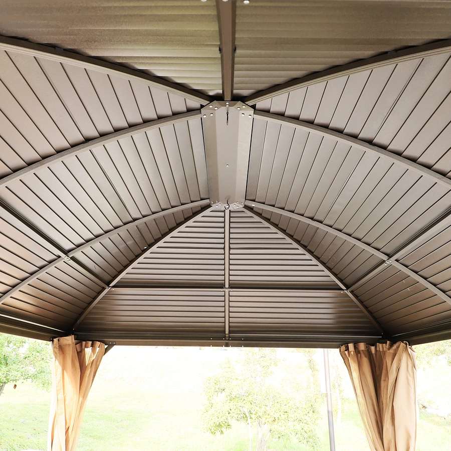 Outsunny Gartenpavillon mit 2 Laternenhaken bronze, braun