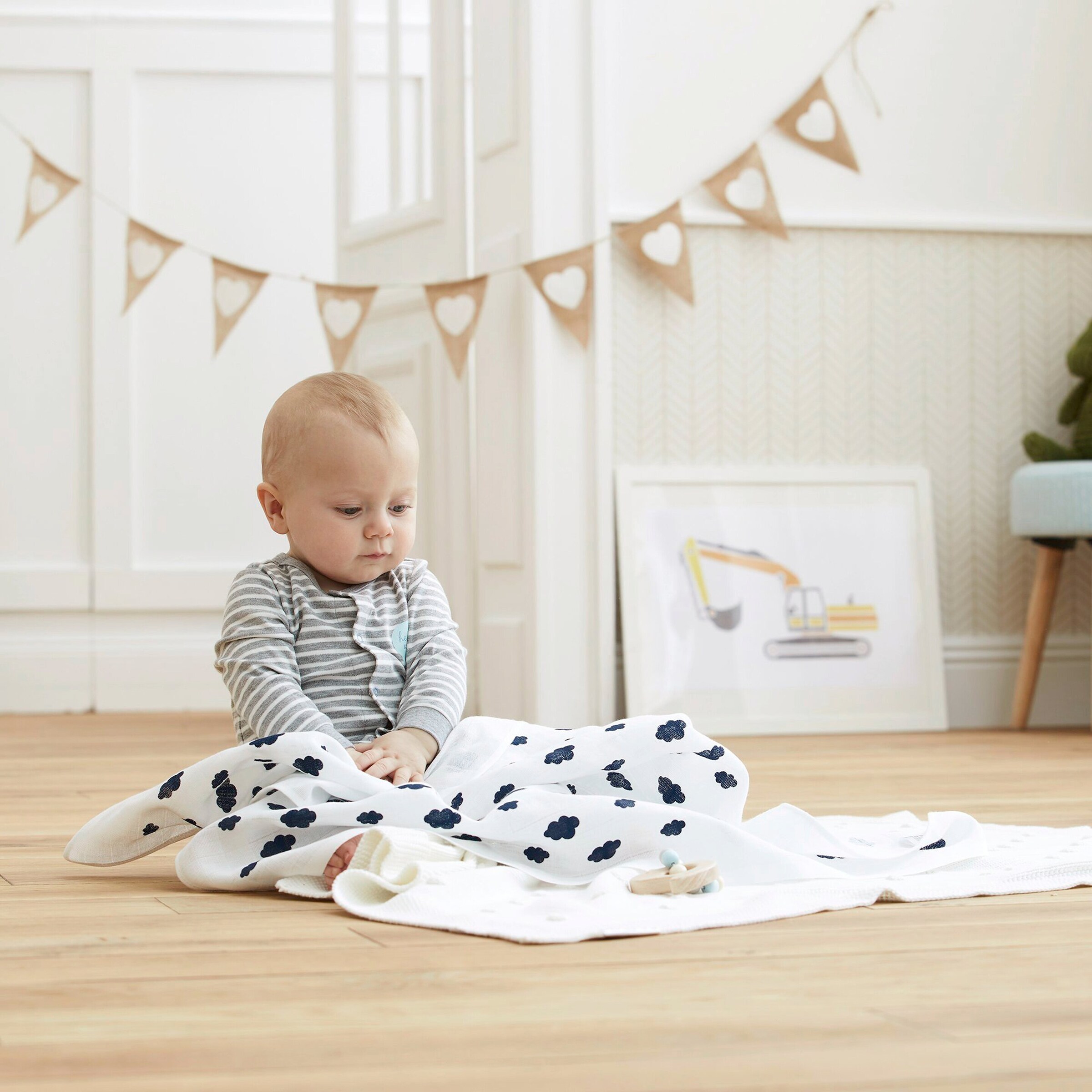 Bornino - Lieblinge 3er-Pack Mullwindeln Wolken und Sterne 80x80 cm marine