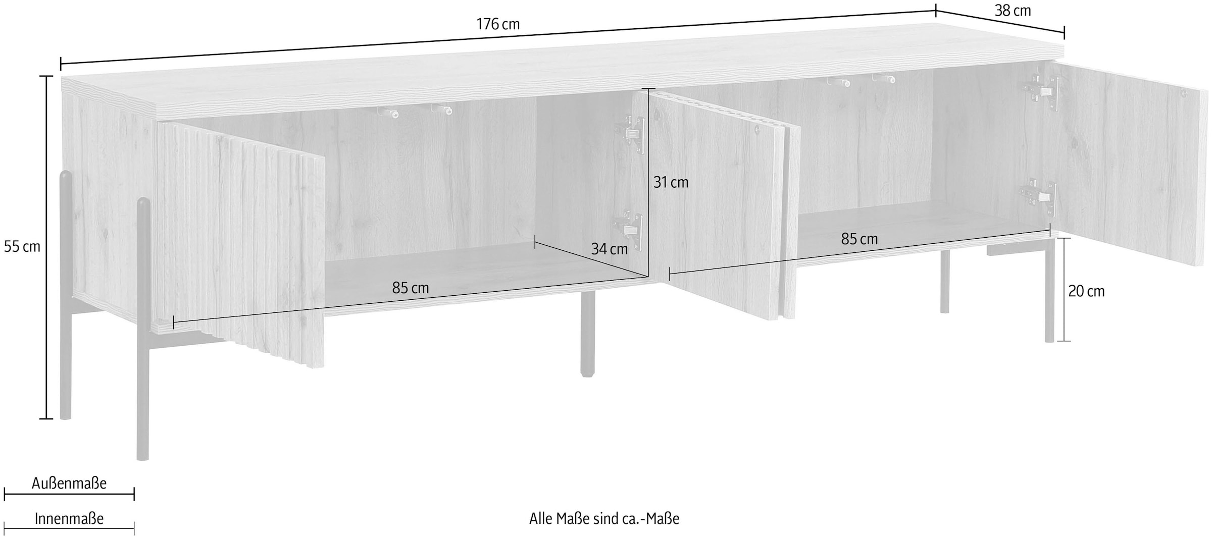 Home affaire Lowboard »Valloire« Kommode, Push-to-open Funktion, Breite 176 cm