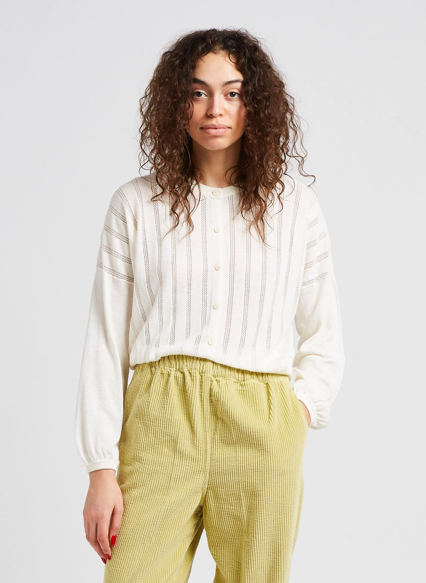 DOMCA - Cardigan col rond en coton mélangé| Beige