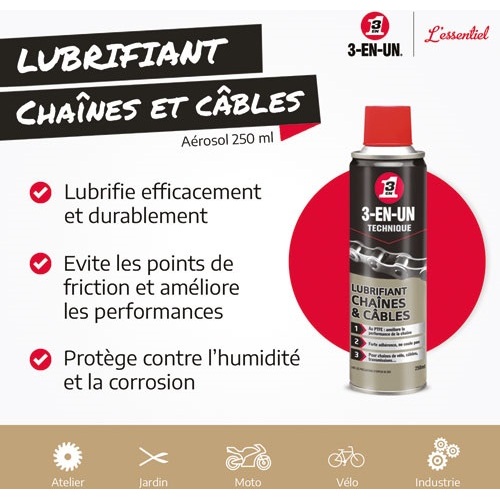 Bombe lubrifiant chaînes et câbles- 250 mL