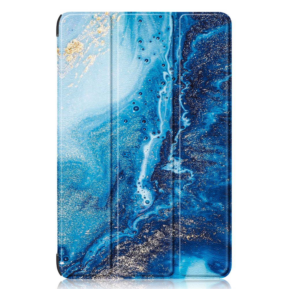 Samsung Galaxy Tab S9 FE Leder Tasche Smart Cover Schutzhülle   S-Pen Halterung - Marble Marmor (Blau)