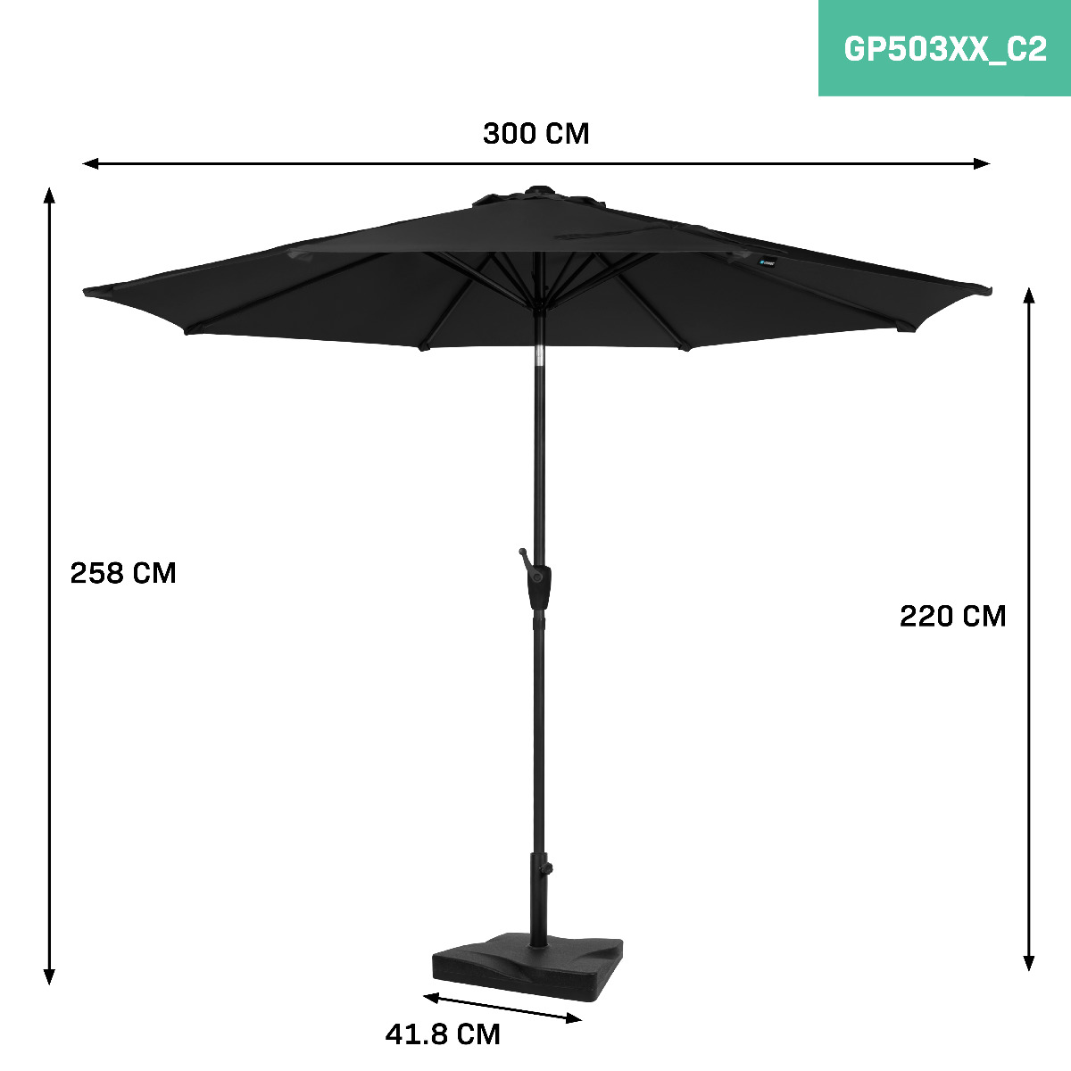 VONROC Premium Recanati Ø300 cm parasol met voet - Anthracite