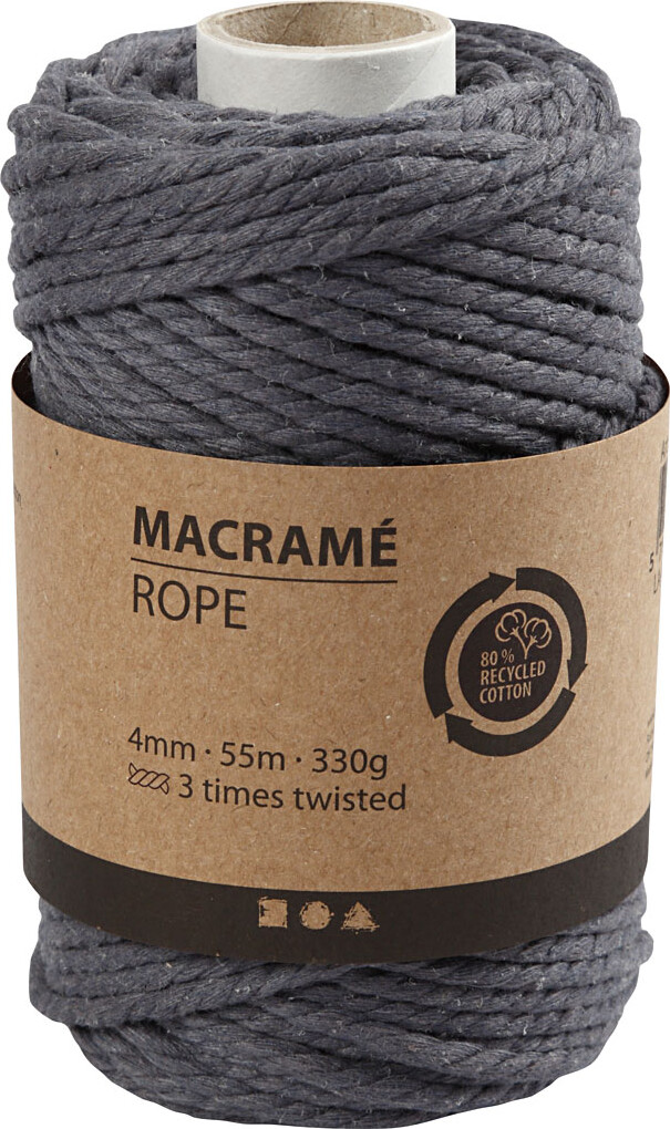 Macramé Reb - L 55 M - Ø 4 MM - Grå - 330 G