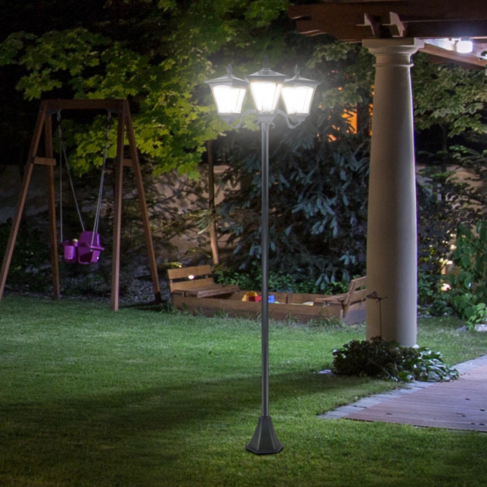 Outsunny Solar Gartenleuchte mit 3 Lampen schwarz 51,5L x 47B x 182,5H cm
