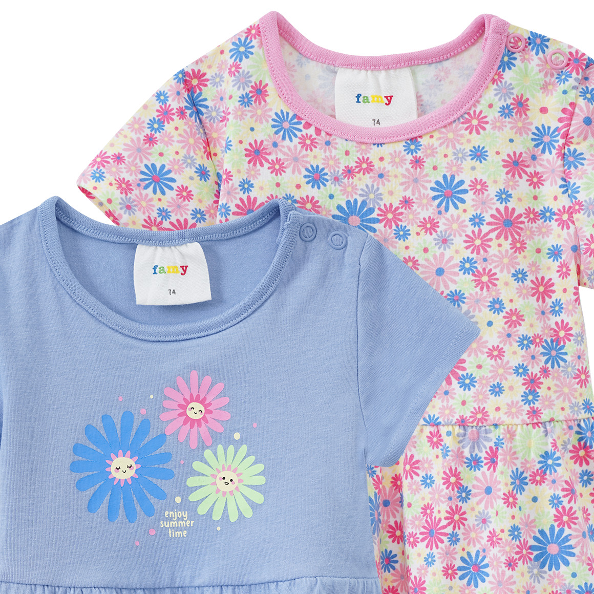 Famy 2 Baby Kleider mit Sommer Prints hellblau / weiss