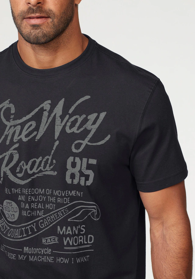 Man's World T-Shirt Kurzarm,  Regular Fit,  mit Print,  Rundhals,  im Used-Look