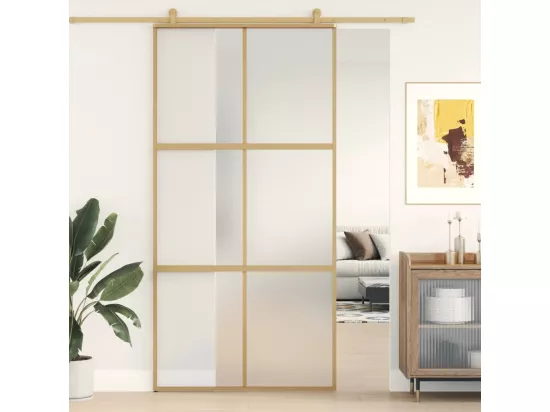 Porte coulissante doré 102,5x205 cm verre ESG dépoli aluminium