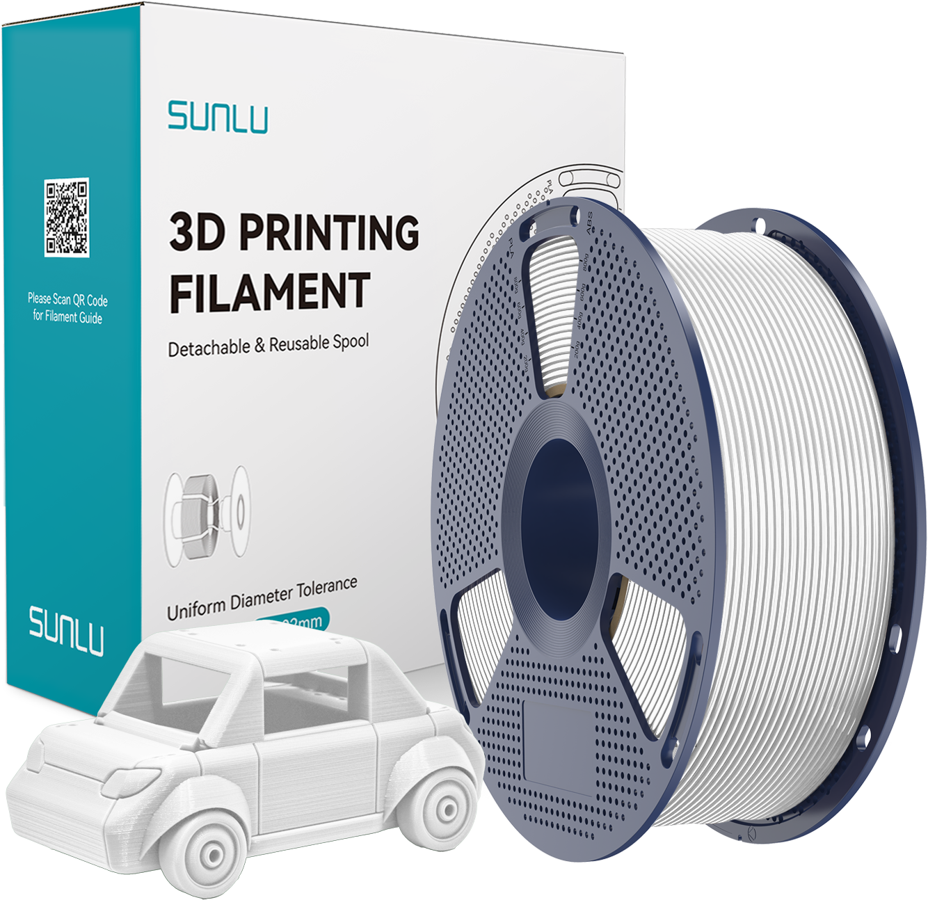 SUNLU  PETG White, 1,75 mm / 1000 g    Zähes, leicht zu druckendes PETG Filament