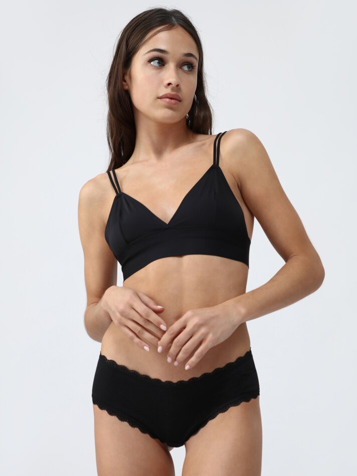 Pacote com 3 calcinhas hipster com renda - Pretas
