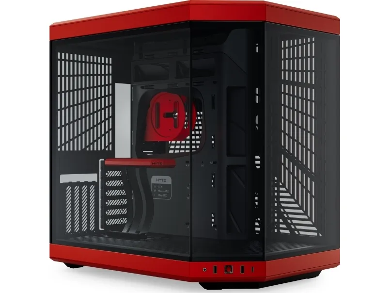 Hyte Y70 Red ATX case with panoramic window, black/red