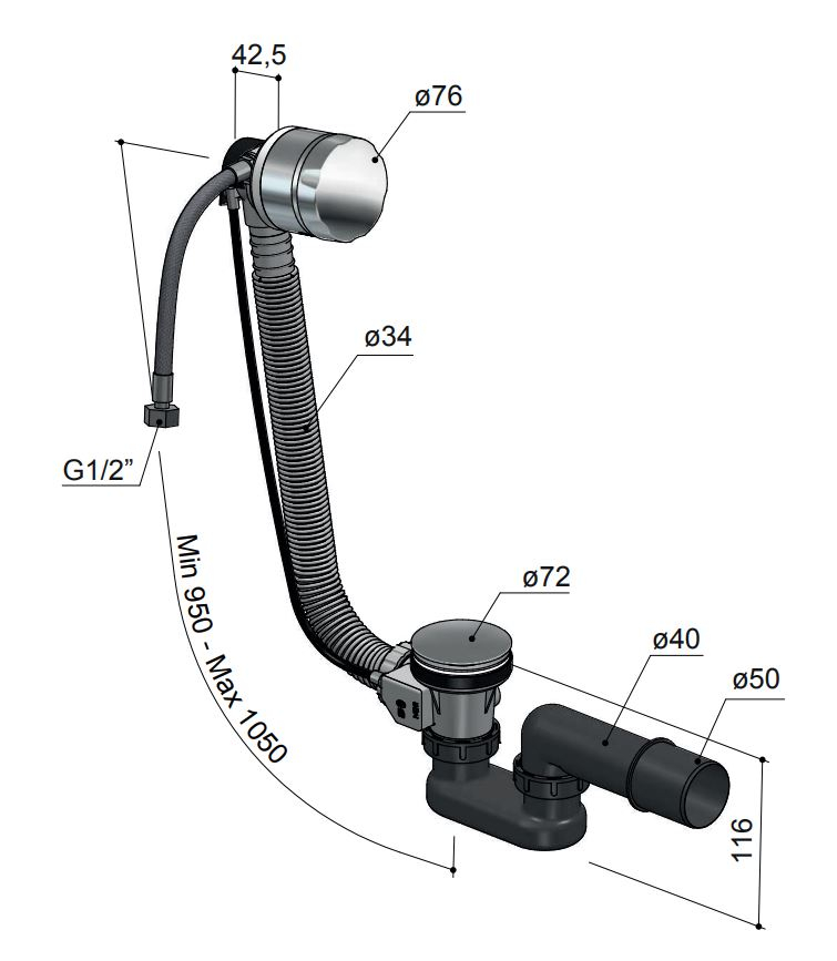 Hotbath Cobber Badafvoer met vulfunctie en overloop Geborsteld Koper PVD P033