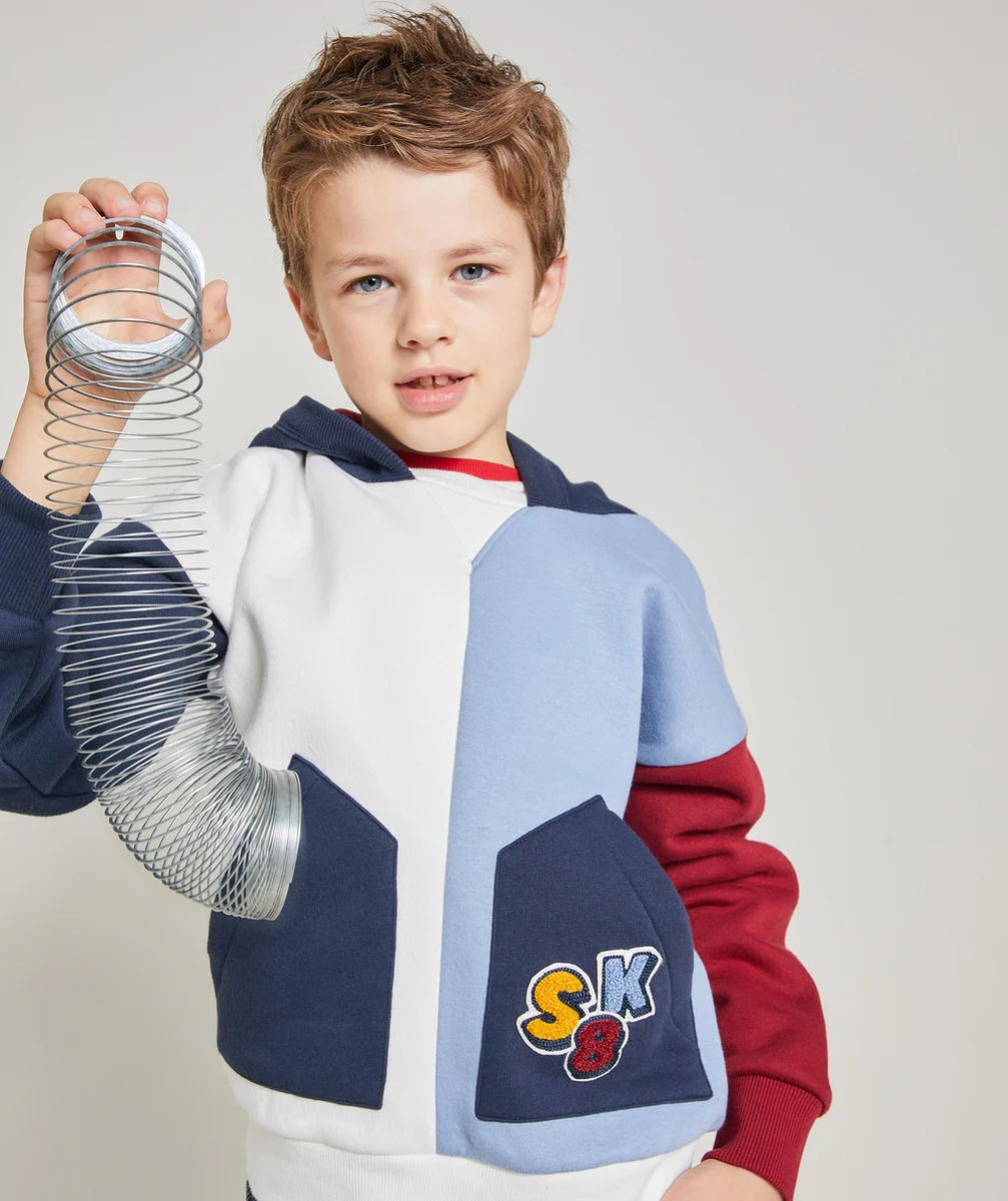 SWEAT À CAPUCHE GARÇON EN FIBRES RECYCLÉES COLORBLOCK VERTICAL