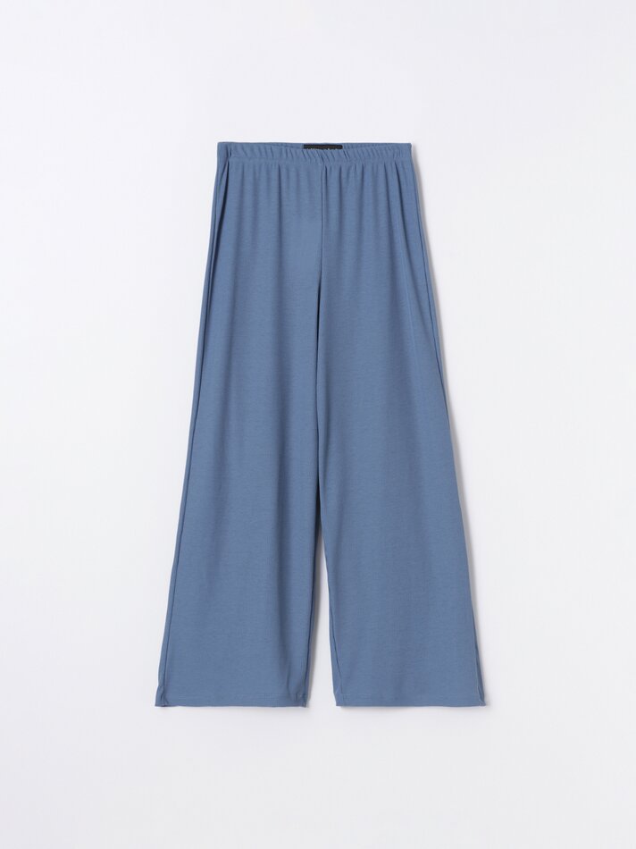 Calça de pijama canelada - Azul Petróleo