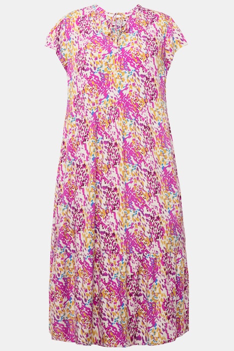Midikleid, A-Line, Colorprint, Rundhals, Cup-Ärmel