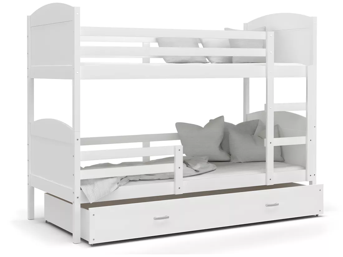 Lit Superposé Matis 90x190 (Sans Matelas) Blanc - blanc Livré avec le sommiers et tiroir.
