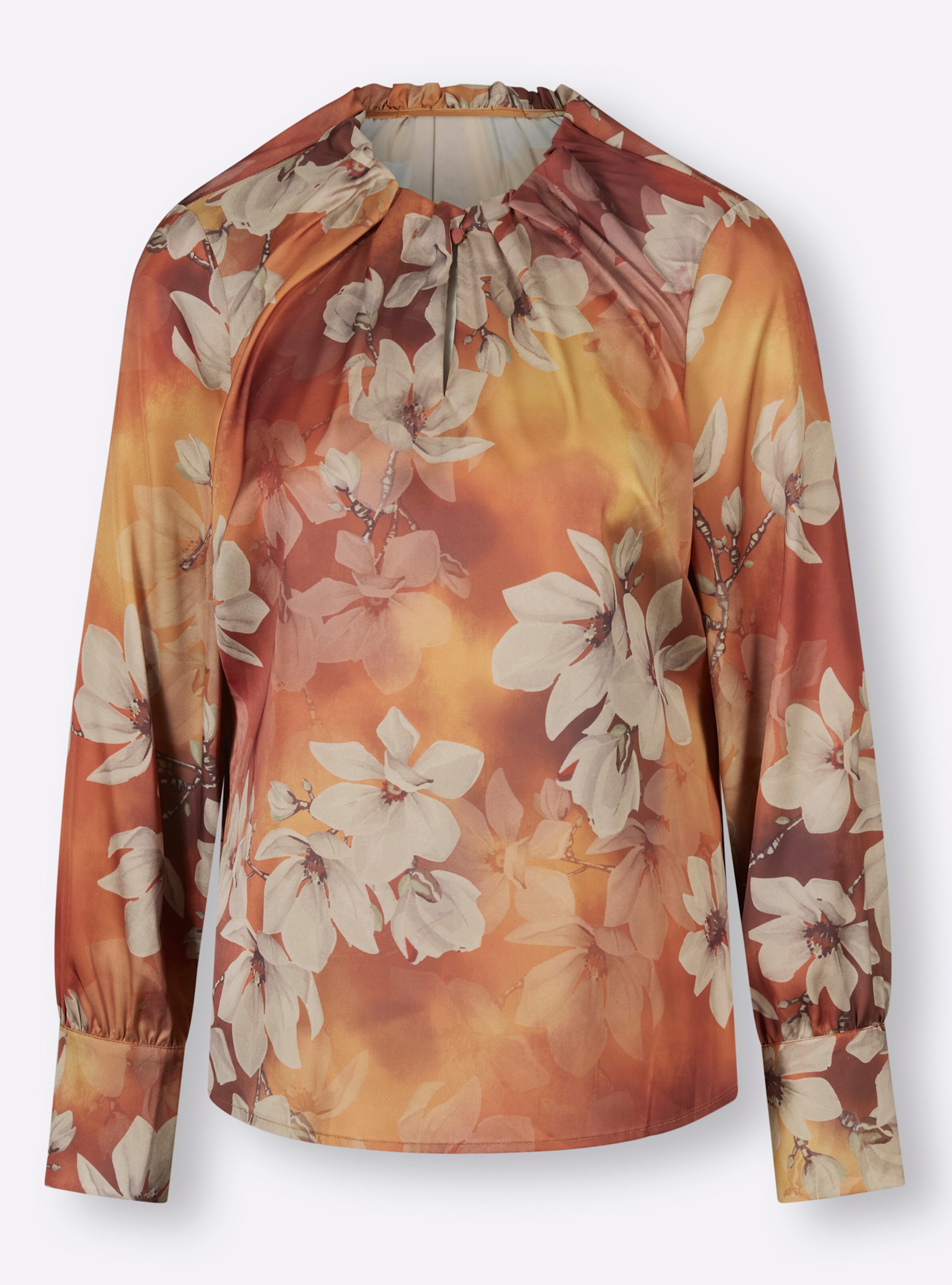 Bluse in rotbraun-sand-bedruckt
