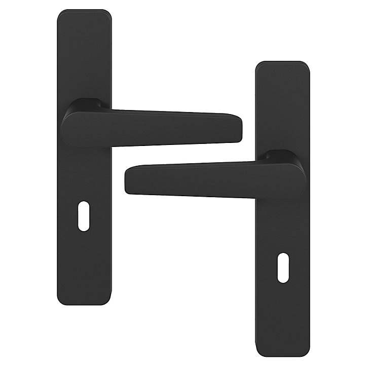 Ensemble poignée sur plaque rectangulaire serrure GoodHome Kerver effet nickel mat noir L.128mm x l.42mm entraxe 165-195mm