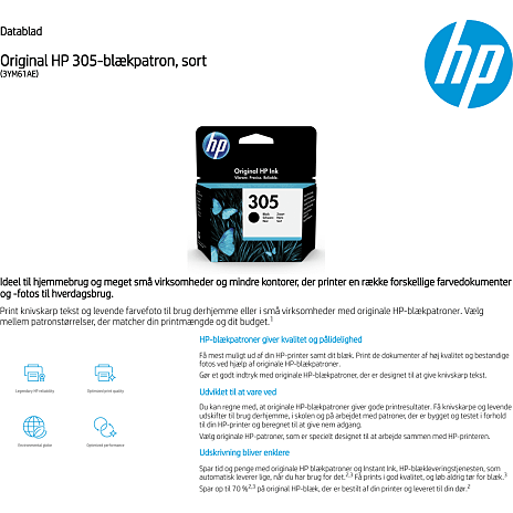 HP 305 Black Original Ink Cartridge printerblæk