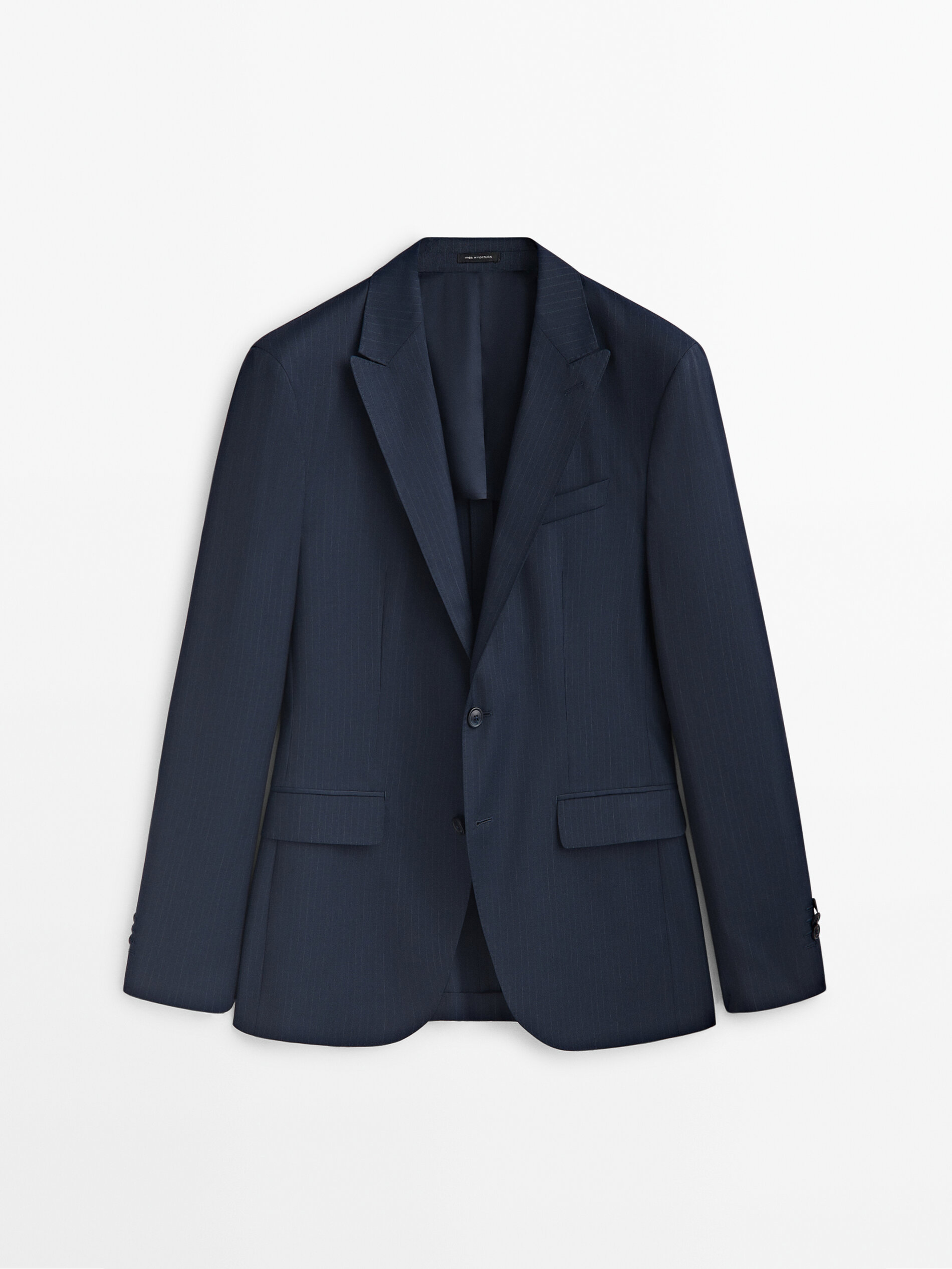Terno de lã estilo americano, risca de giz super 120s - AZUL MARINHO