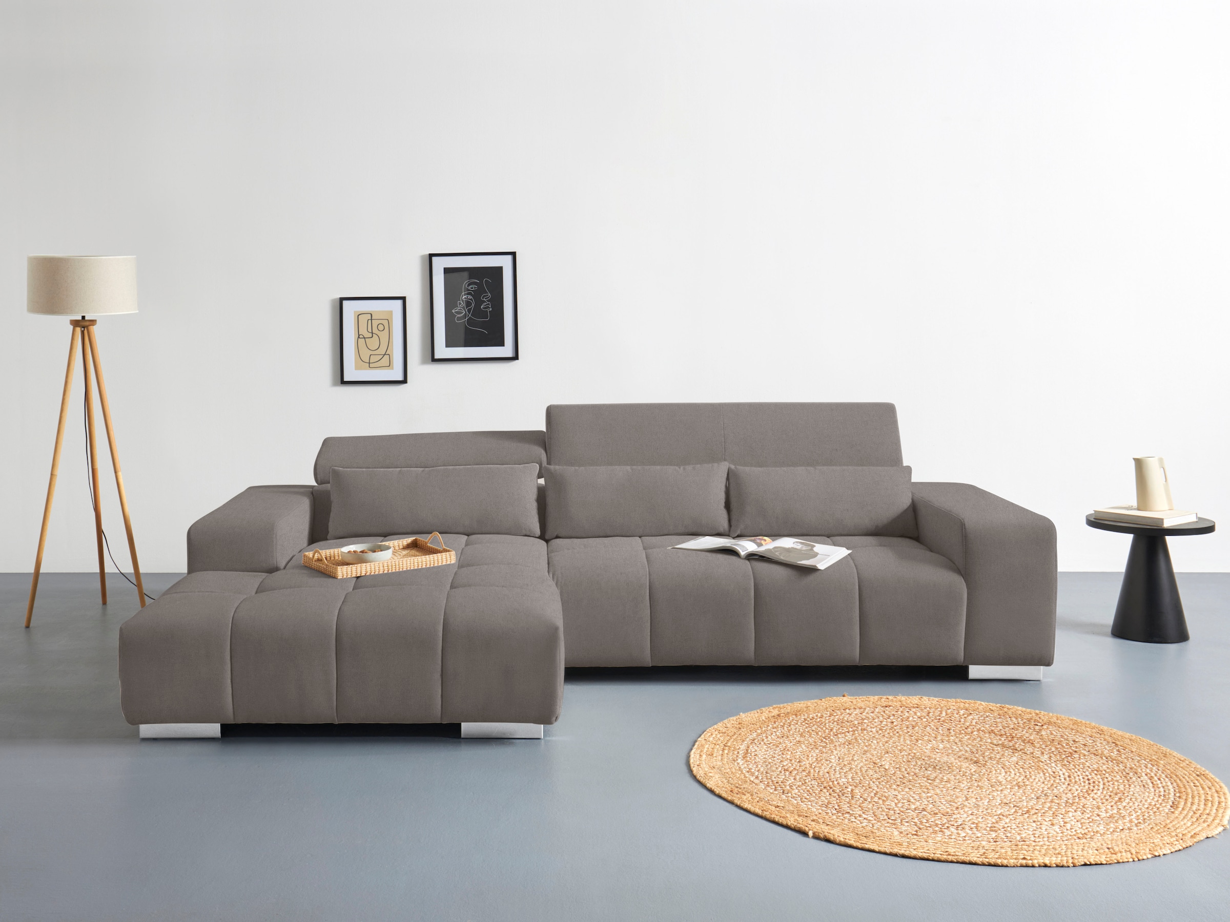 COTTA Ecksofa »Orion L-Form« mit 2x Kopfteilverstellung & 3 Nierenkissen