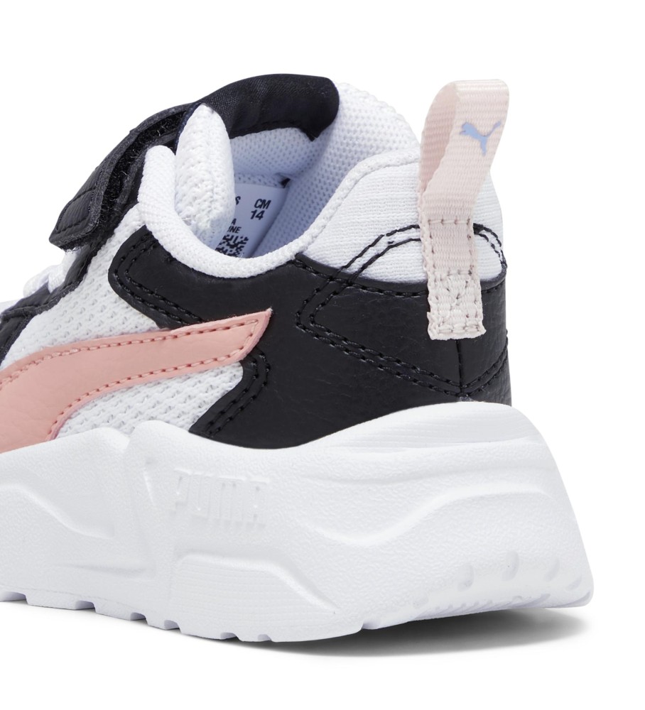 Tênis Puma Trinity Lite de couro, branco e rosa.