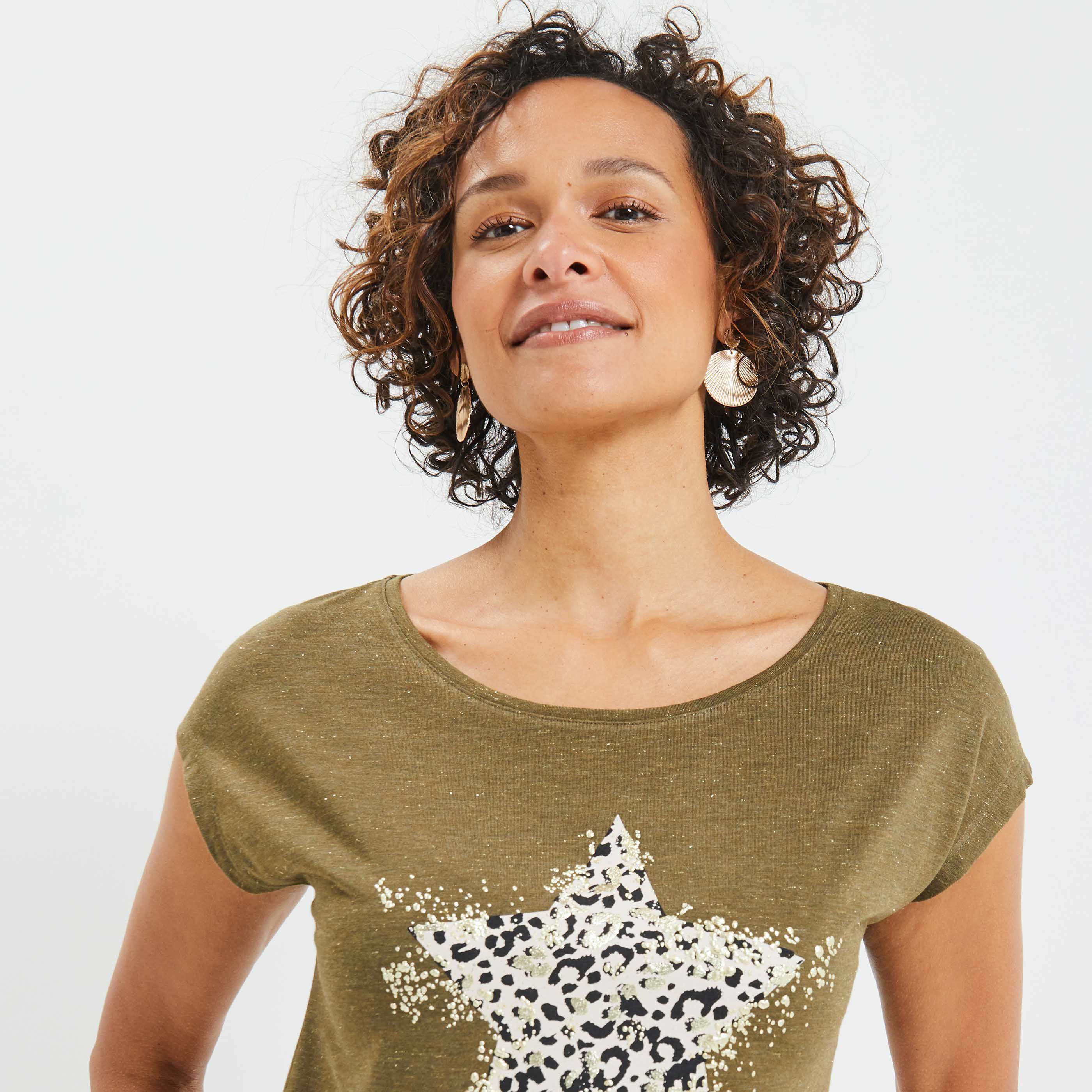 T-shirt manches courtes femme - KAKI