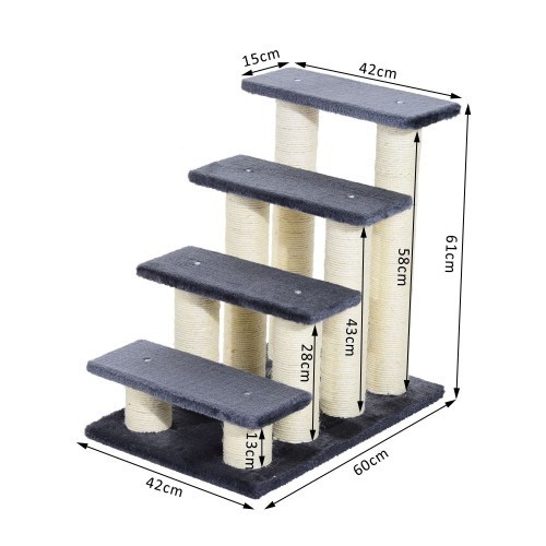 Escada para animais de estimação PawHut com postes de sisal, cinza