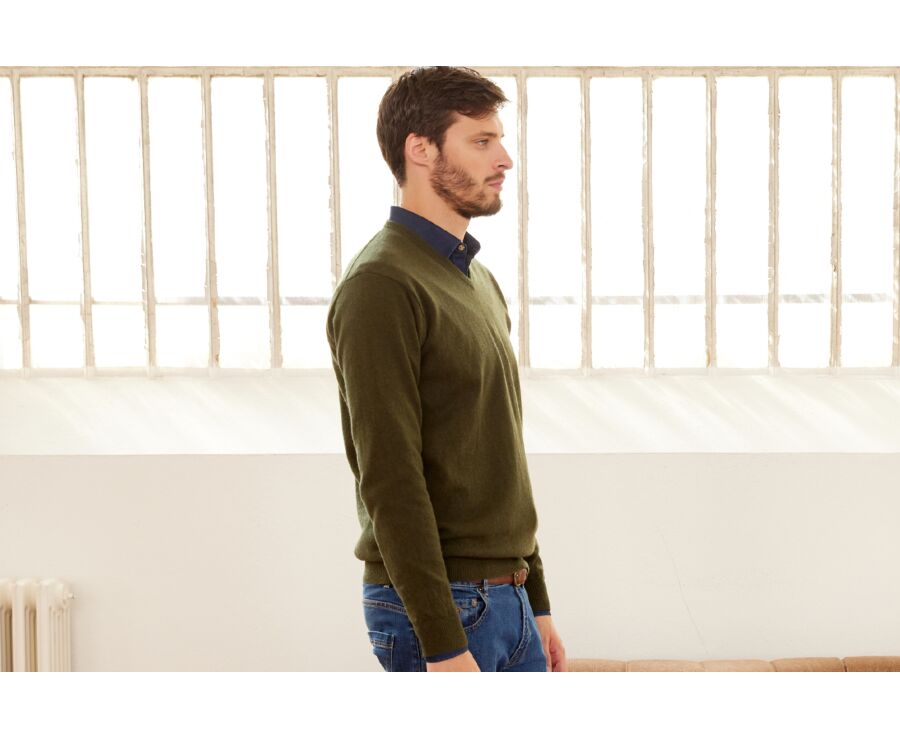 Pull homme laine col V Vert - ELIAN