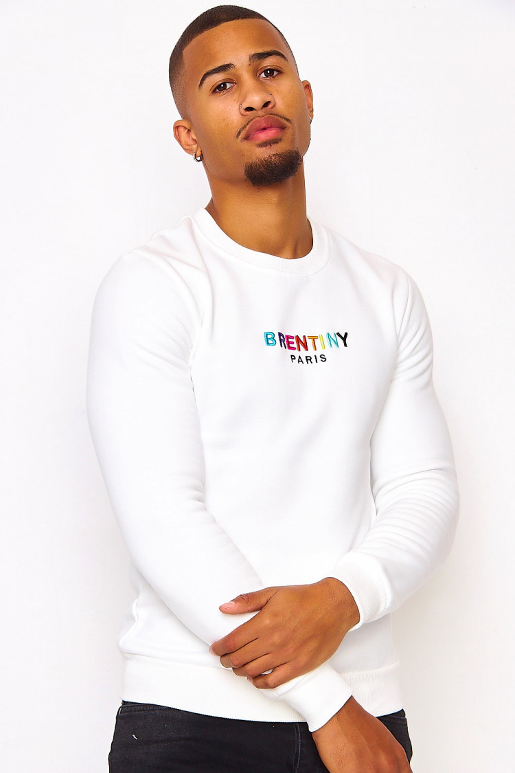 Sweat blanc broderie Brentiny multicolore