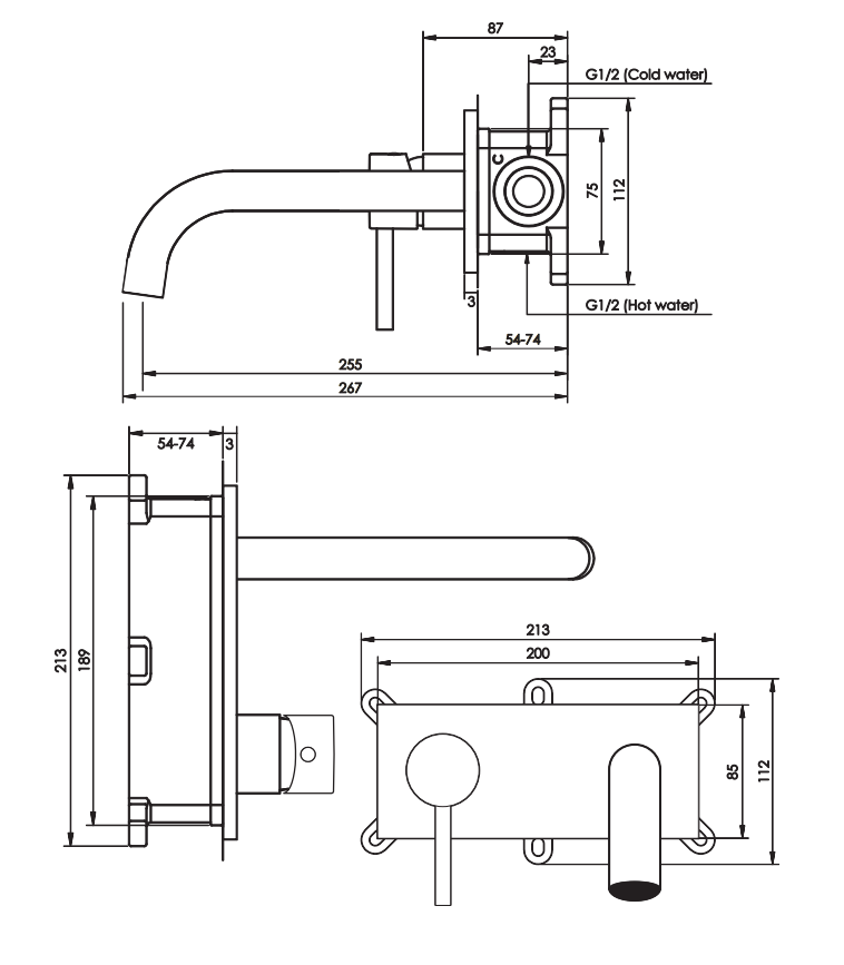 Brauer Copper Edition ColdStart wastafelkraan inbouw gebogen uitloop met achterplaat model A2 koper geborsteld PVD