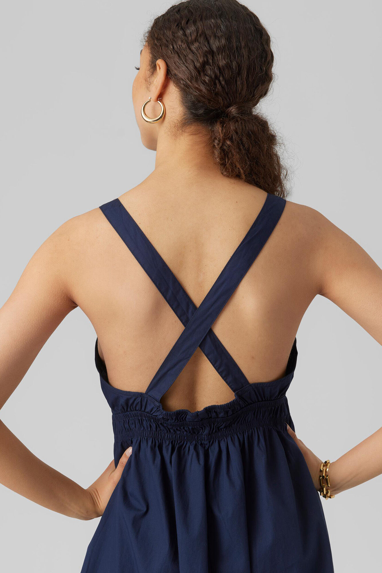 Vestido longo de algodão - Azul marinho