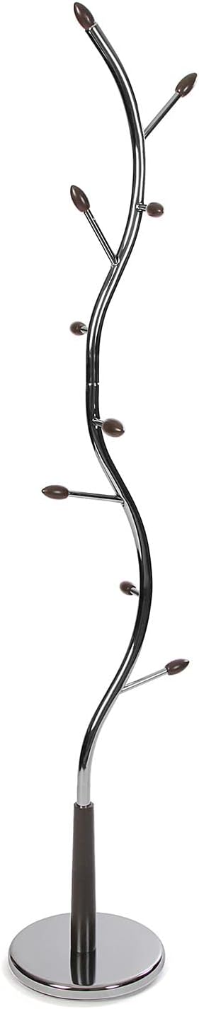 Versa Swindon Minimalistischer Garderobenständer für den Eingangsbereich, mit 9 Haken für Kleidung oder Taschen, Maßnahmen (H x L x B) 185 x 30 x 30 cm, Metall, Farbe: Silber